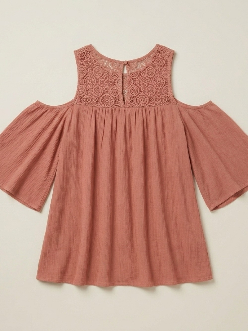 Body Glove Dusty Rose Cold-Shoulder Crochet Yoke Blouse - Picture 7 of 7